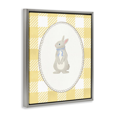 Little Bunny on Yellow Gingham Floating Frame, design by The Paper Curator