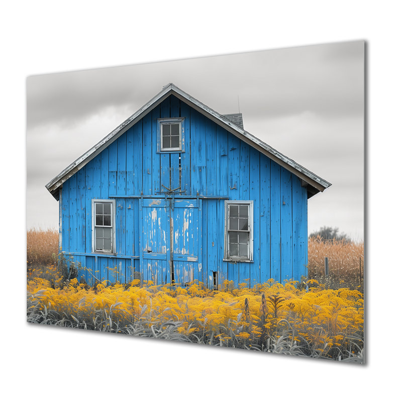  «Blue Gray Autumn Tranquil Barn - Barn Wall Art Living Room, Métal métal, H 12 po x l 20 po