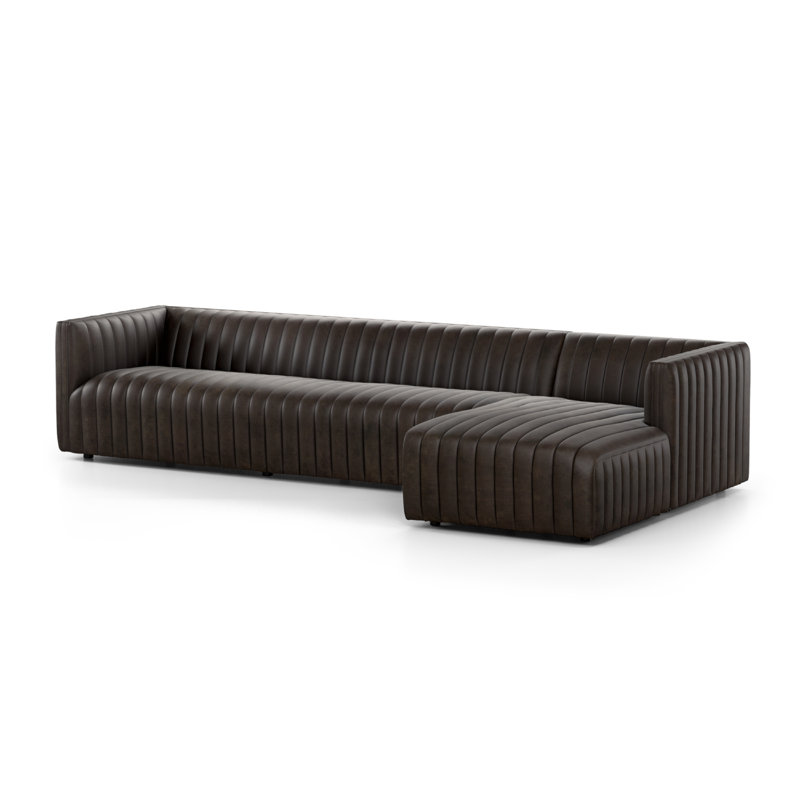 Augustine Chaise Sectional, Deacon Wolf Genuine Leather, Right Hand Facing, 26.5" H x 126" W x 64" D