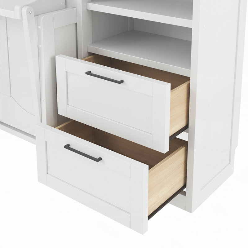 Lit escamotable escamotable avec tiroirs de garde-robe et tablettes Murphy, Blanc