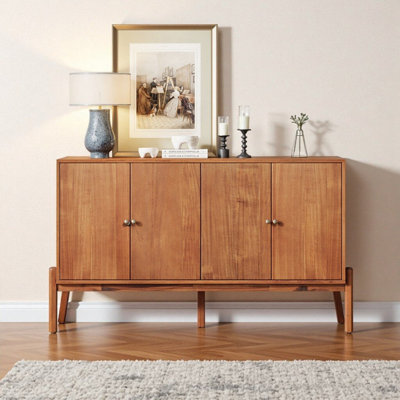 Unavela 60-inch Wide 4-Door Sideboard Storage Cabinet Acacia Veneer Finish Solid Craftsmanship