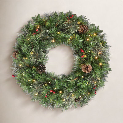 24" Pre-Lit Battery-Operated Artificial Pine Wreath