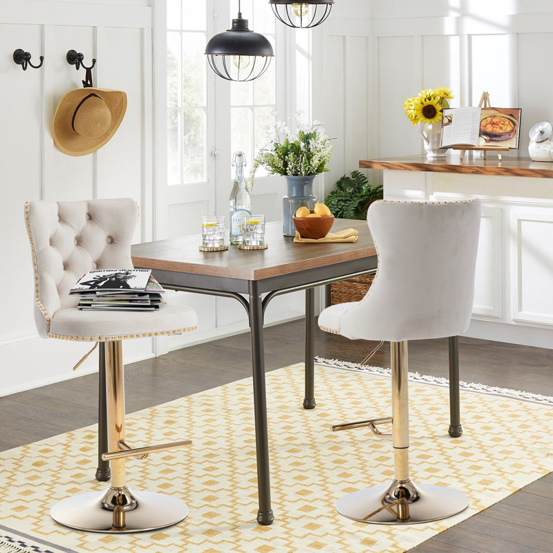 Aimili Swivel Upholstered Adjustable Height Counter Stool with Solid Wood Frame, White