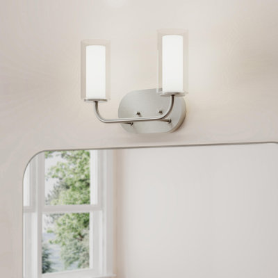 Éclairage pour meuble-lavabo en nickel brossé 2 lumières avec abat-jours en verre Mack