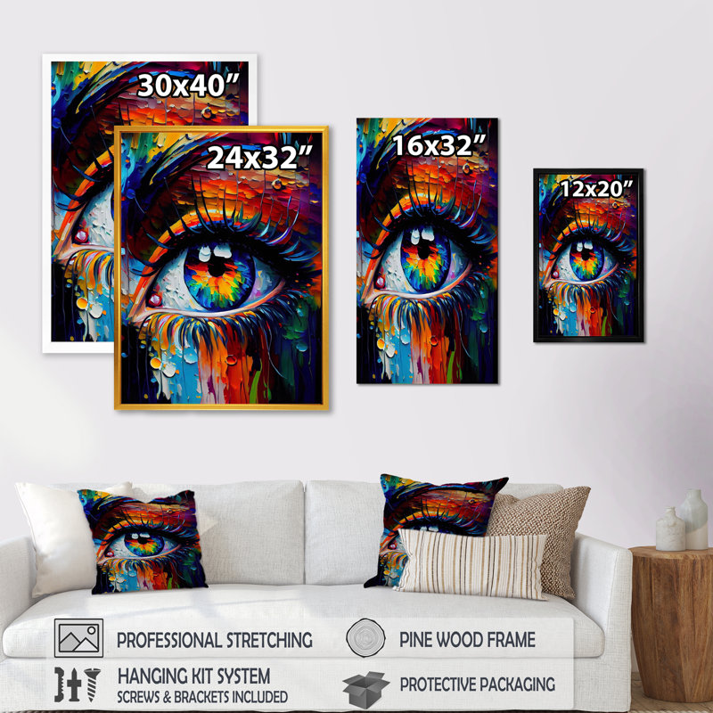 «Colorful Eye II - Woman Abstract», reproduction d'art sur toile encadrée, L 30 po x H 40 po, Toile avec cadre flottant or