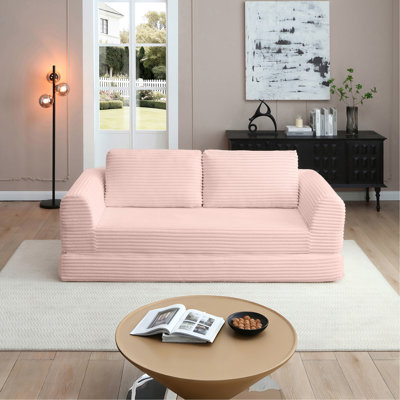Canapé-lit pliant convertible 2-en-1, canapé-lit en velours côtelé moderne avec 2 * coussins, canapé-lit futon rembourré avec lit escamotable et lit escamotable, canapé-lit pliant pour le salon, rose