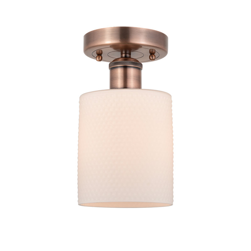 Anelise Glass Semi Flush Mount, Matte White, Antique Copper