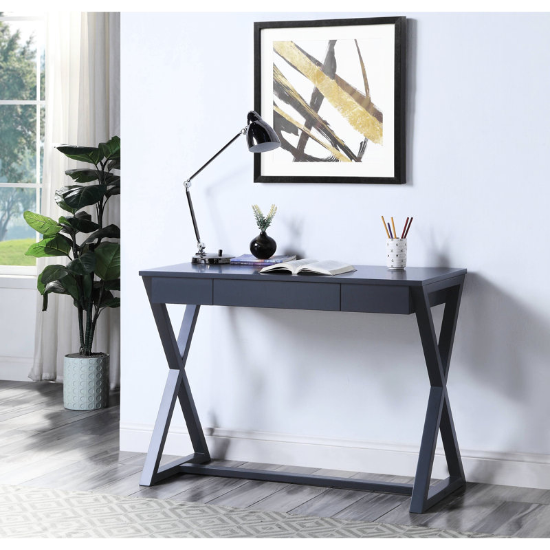 Console Table In Charcoal, With X-shaped Base And Handy Storage Drawer Rectangular Charcoal Practical