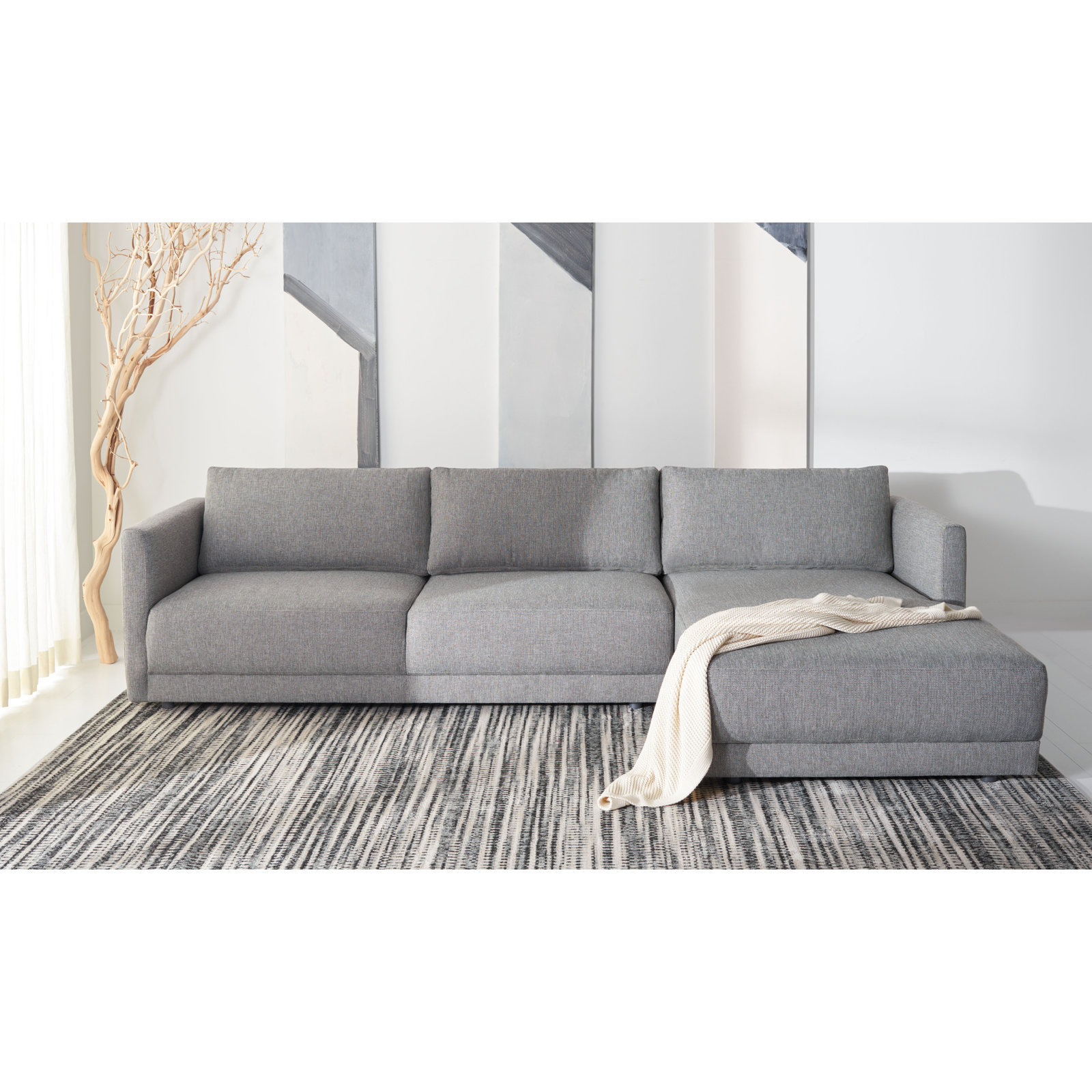 Kayden Upholstered Chaise L-Sectional, Dark Gray Linen Blend, Right Hand Facing