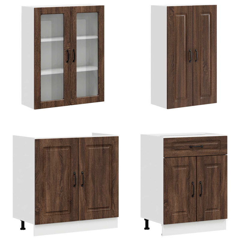 vidaXL Kitchen Unit with Drawer with Door KALMAR 4 pcs Engineered Wood Storage, Brown Oak