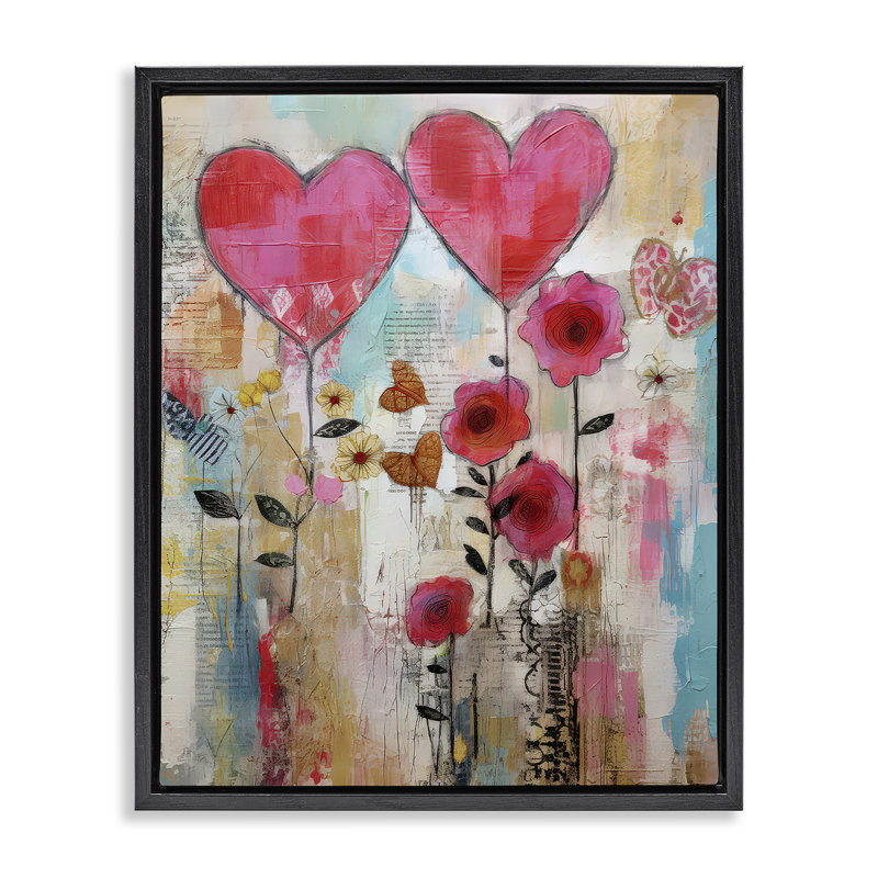"Whimsical Hearts & Garden", art mural sur toile flottante par LSR Design Studio, H 31 po x l 25 po