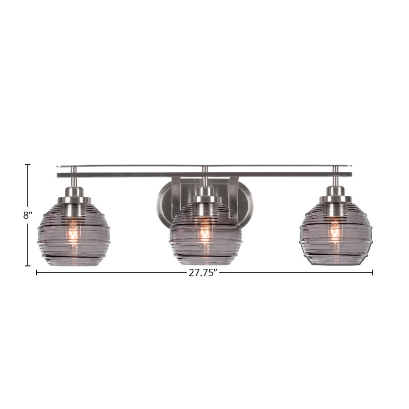 Barre d'éclairage de salle de bain 3 lumières Odyssey, fini nickel brossé avec verre de 6 po, Noir