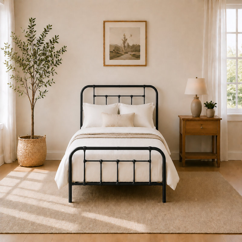 Nelya Metal Platform Bed, Twin, Black