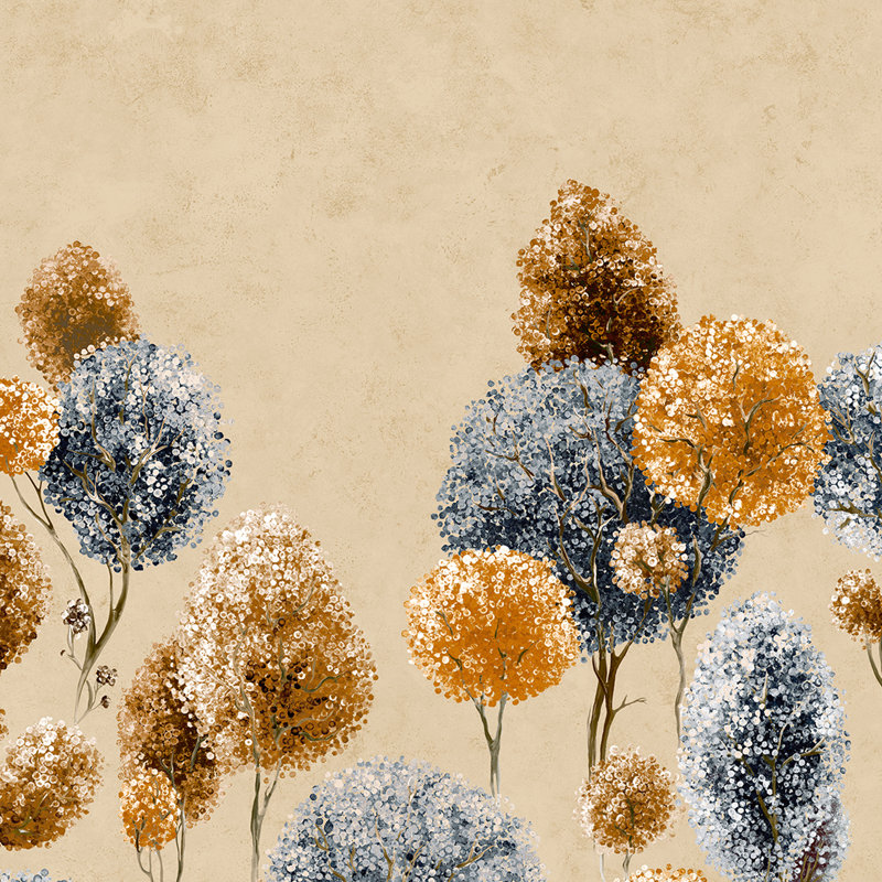 Thaler Large Tilia Trees and Plain Twinwall 4-panel Mural Design 3m x 280cm, Multi-coloured/Blue/Orange