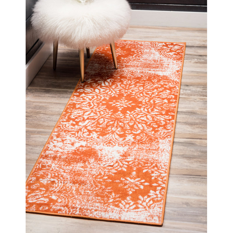 Tapis floral Brandt, Tapis de couloir 2 pi x 6 pi 7 po, Orange / ivoire