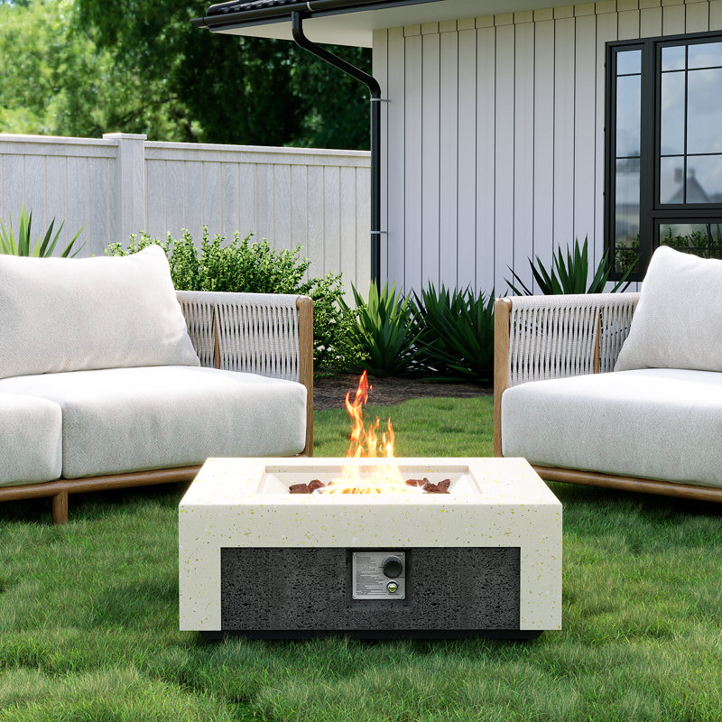 Concrete Propane Fire Pit Table, 11.8" H x 28" W x 28" D, Black