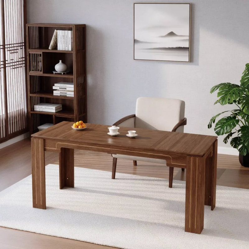 Walnut MDF Spliced Dining Table With Fluted Legs For Six To Eight People Multi Use