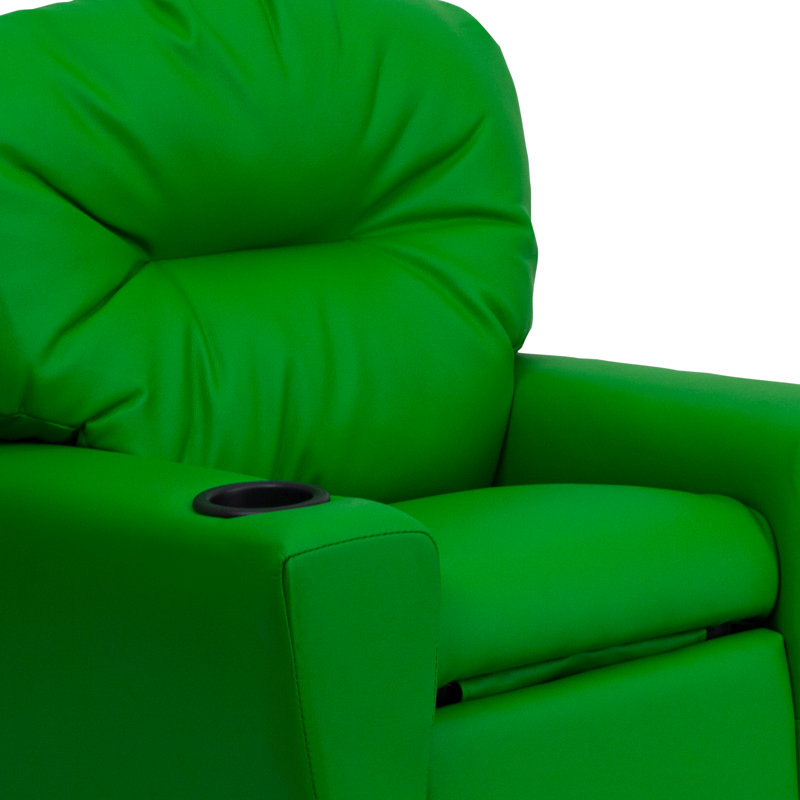 Contemporary Kids Recliner with Cup Holder, Vinyl - Green