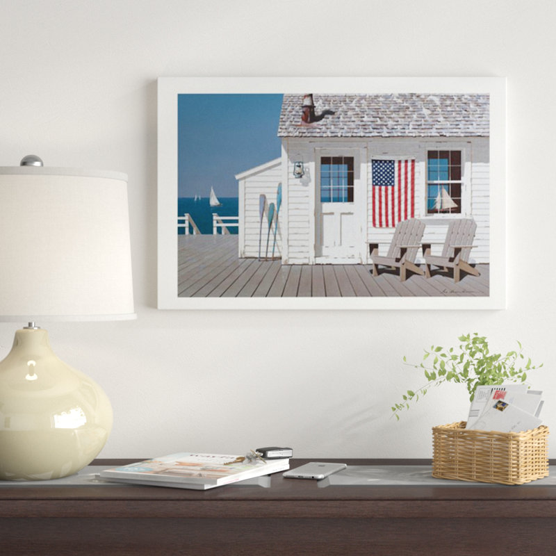 « dockside flag », affiche rétro, H 40 po x l 60 po x P 1,5 po, Toile blanche encadrée