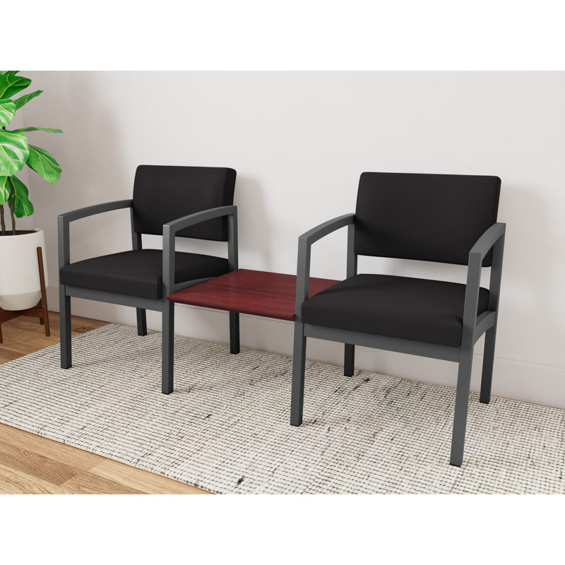 Structure tandem 2 places avec table centrale en acier Lenox, Gris anthracite / acajou Chelsea, Chelsea Mahogany