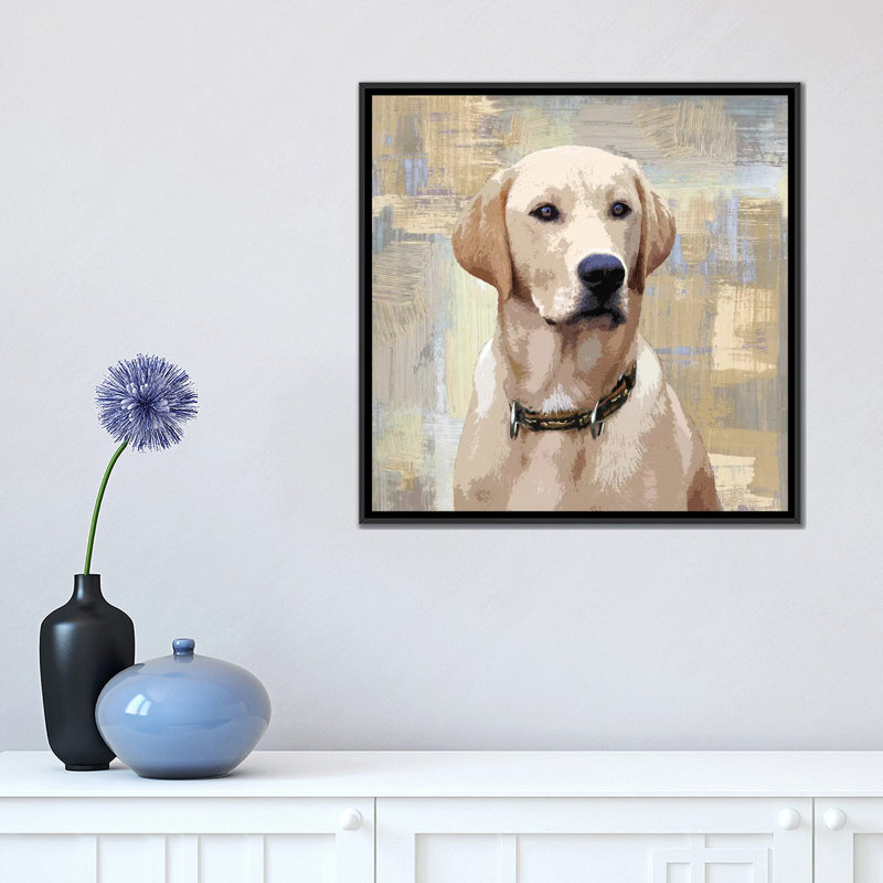 «Labrador Retriever», impression sur toile, H 18 po x l 18 po x P 1,5 po, Toile avec cadre noir, Pas de tapis