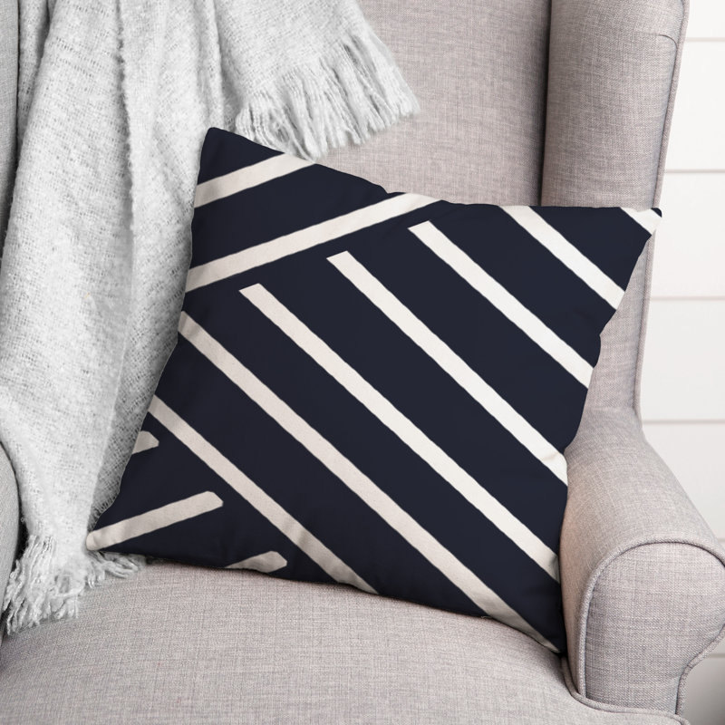 Striped Outdoor Reversible Throw Pillow, 18"H x 18"W, Bleu marine
