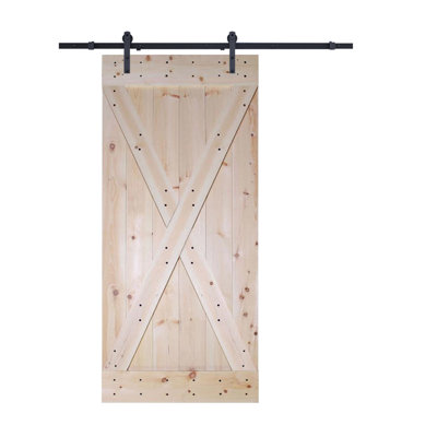 Porte de grange à panneaux en bois avec ensemble de quincaillerie d’installation