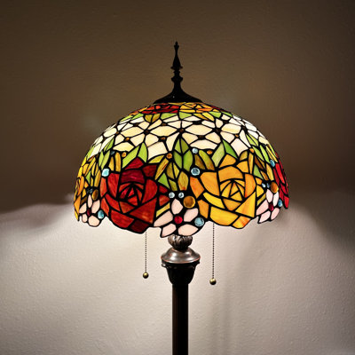 Aansh Tiffany Style Floor Lamp Stained Glass Rose Flowers Metal Base LED Bulbs Included 64"H*16"W*16"D