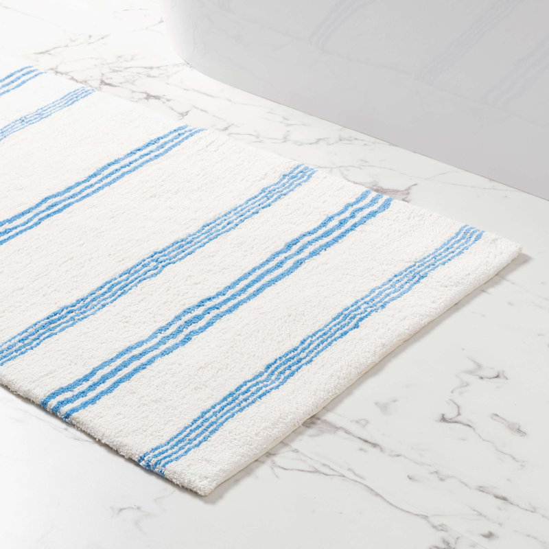 Small French Blue and White Cotton Bath Rug