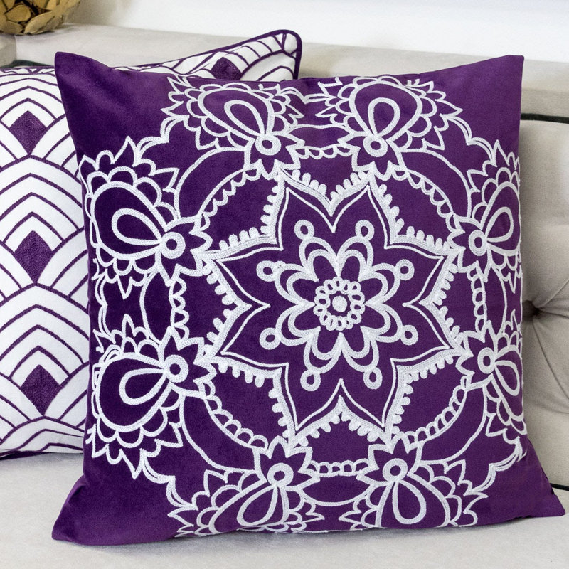 Embroidered Velvet Throw Pillow