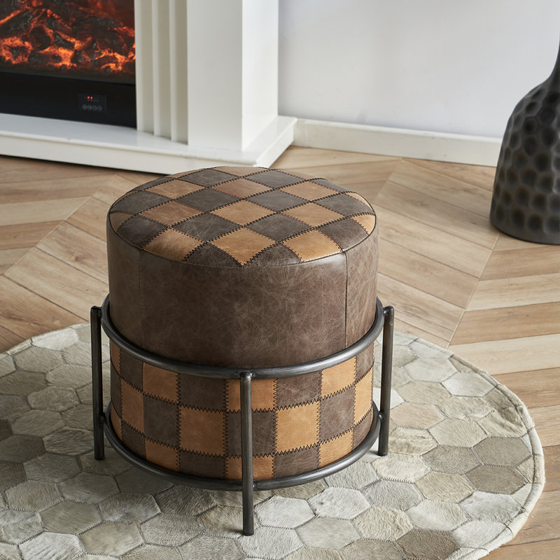 Vitalius Upholstered Ottoman, Brown/Khaki