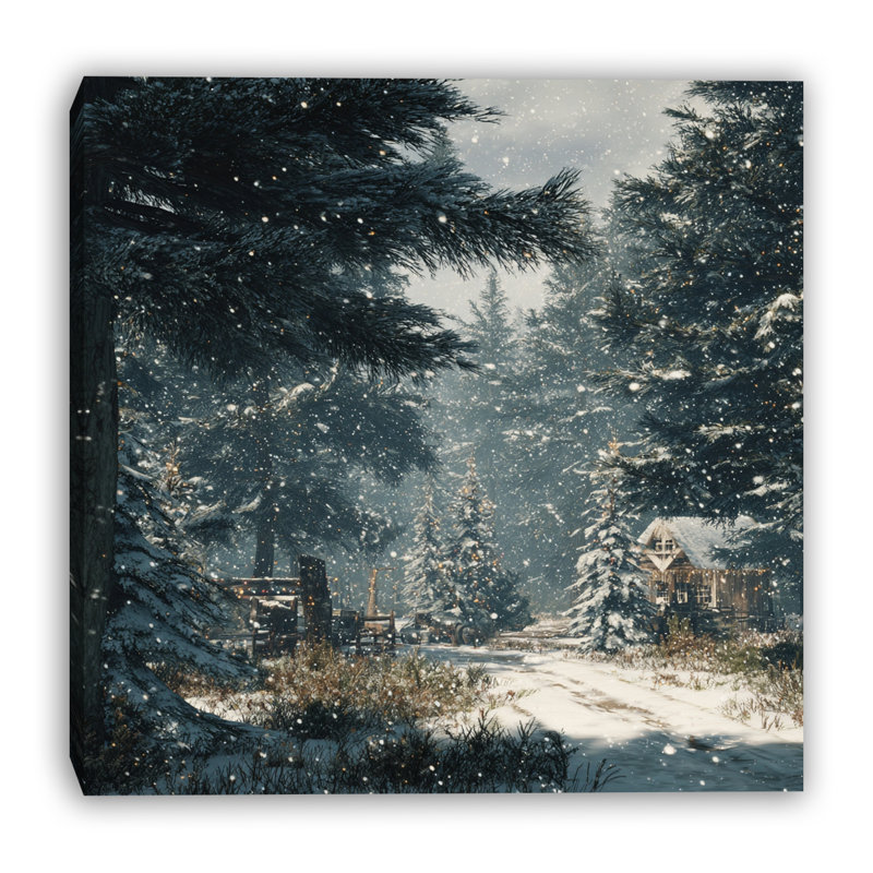 Art mural sur toile Cabin in the Snowy Woods, 30 po x 30 po