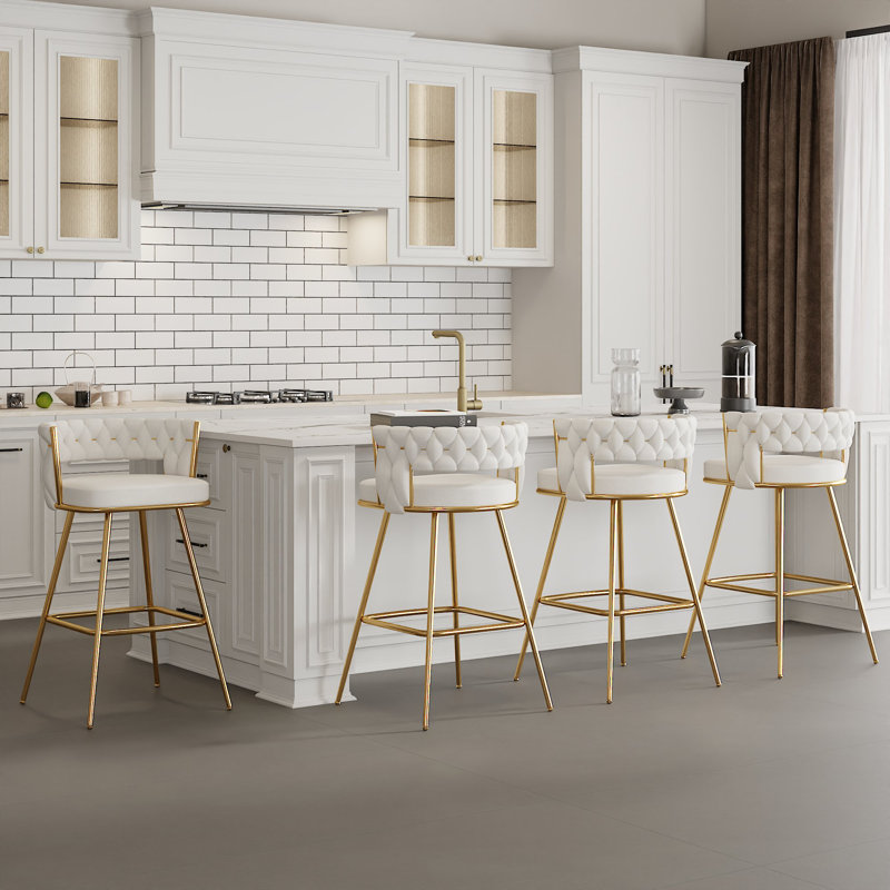 Bar Stools Set Of 4 Counter Height Velvet Upholstered Morden Barstools With High Backs 4 Metal Legs Chair For Kitchen Island Dining Room Bar
