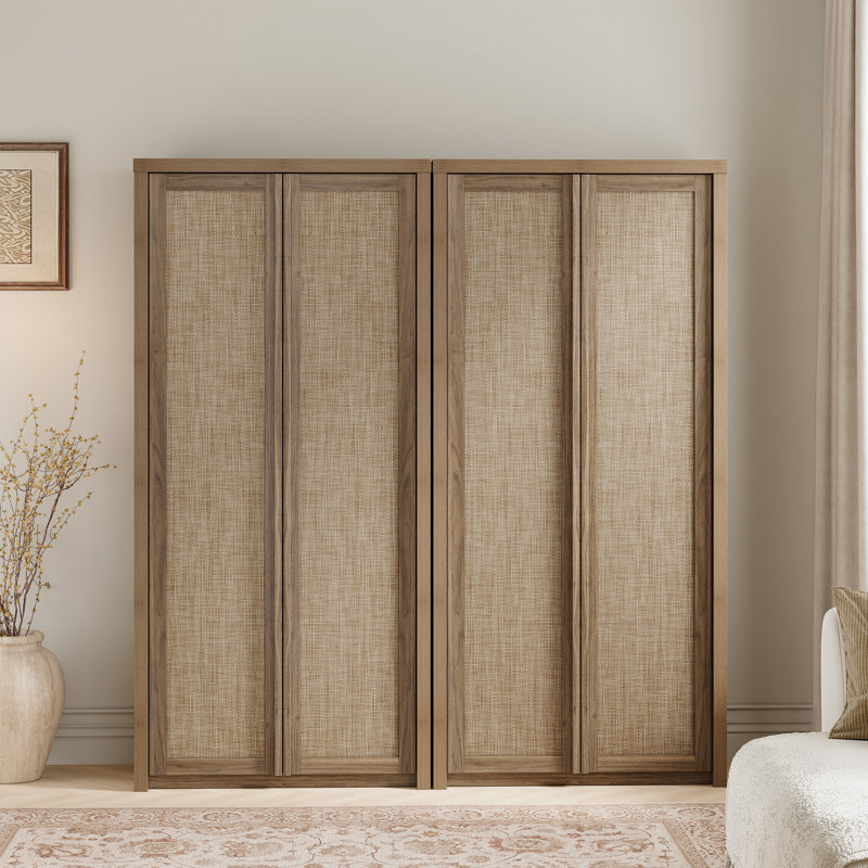 Retro Minimalism 66.9'' Tall Storage Cabinet (Set of 2）, Brown