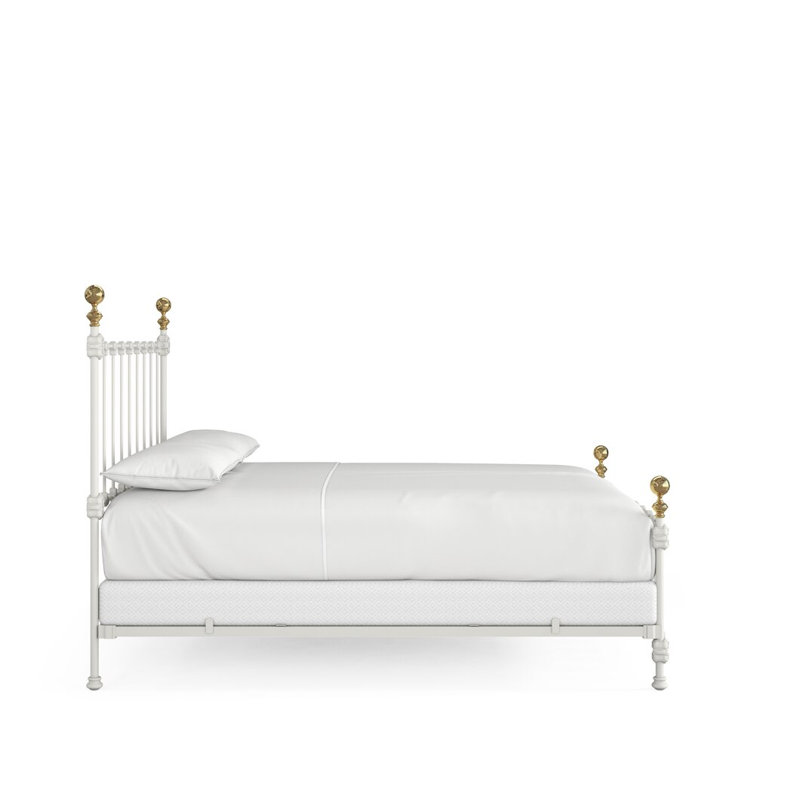 Lit Palatial en fer et laiton, Très grand lit, Matte White/Antique Gold