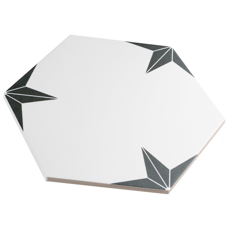 Stella Hex 9" x 10" Porcelain Patterned Wall & Floor Tile, Nero