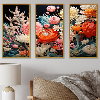 Pêche et corail blanc II - ensemble d'art sur toile Botanicals