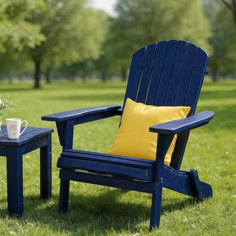 Chaise Adirondack pliante en bois massif Noyes, Bleu
