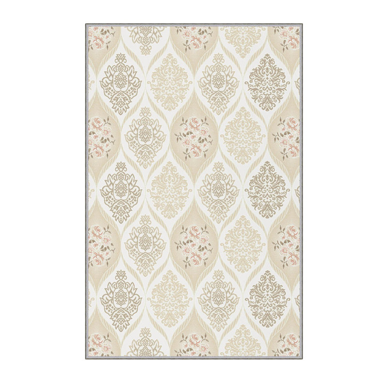 Tapis rose / gris en polyester tissé à la machine Katharine, Rectangle 5 pi 3 po x 7 pi 7 po