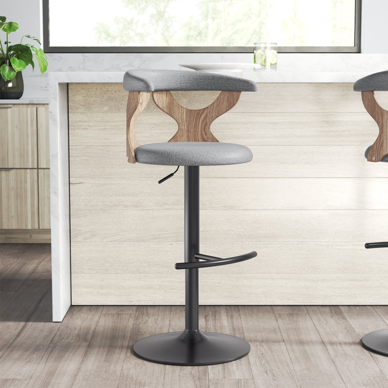 Betuel Swivel Upholstered Adjustable Height Counter Stool with Metal Frame, Gray