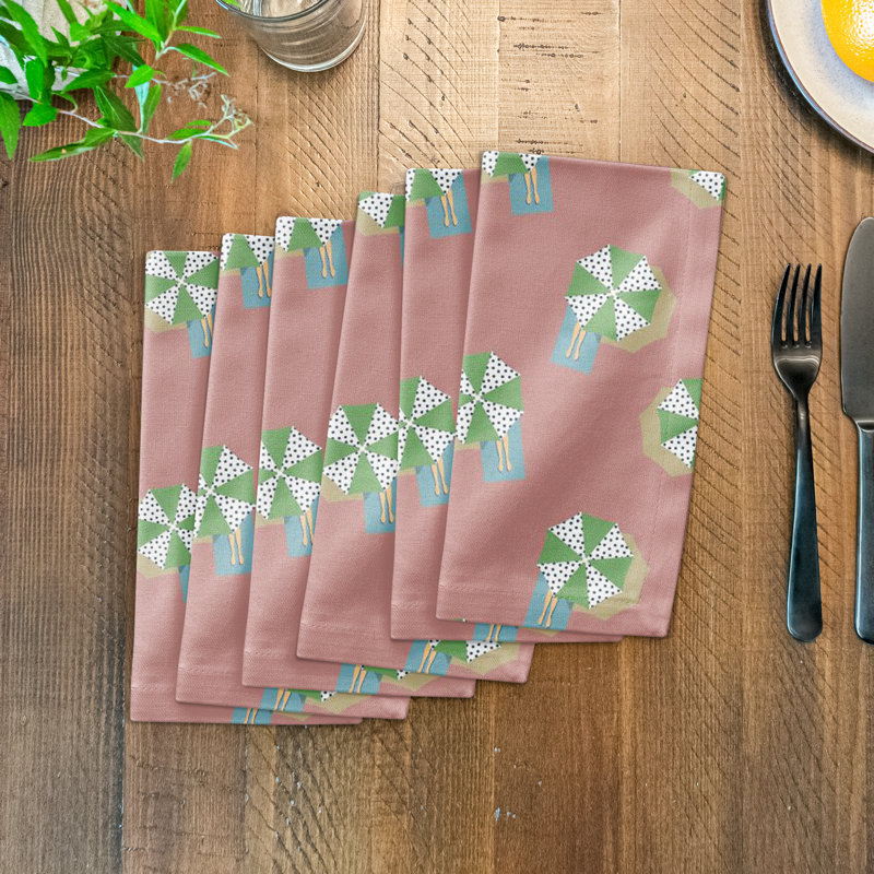 Serviette rectangulaire en coton sergé, Rose / vert