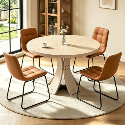 5-Piece Round Dining Table Set,43.4'' Mid-Century Modern Kitchen Table Set with 4 Upholstered Dining Chairs,for Kitchen Dining Room
