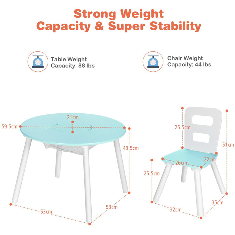 Kraig Kids 3 Piece Round Play Or Activity Table and Chair Set