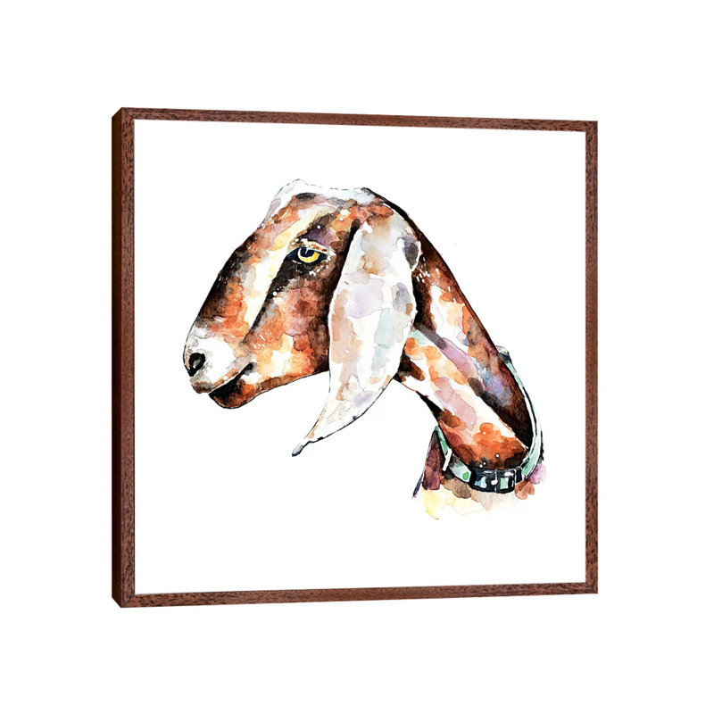 Nubian Goat I - Painting on Canvas, Classic Brown Wood Framed, 66.04 cm H x 66.04 cm W