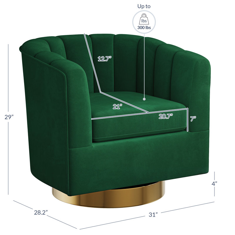 Fauteuil demi-tonneau pivotant de 31 po Brajan, Polyester vert
