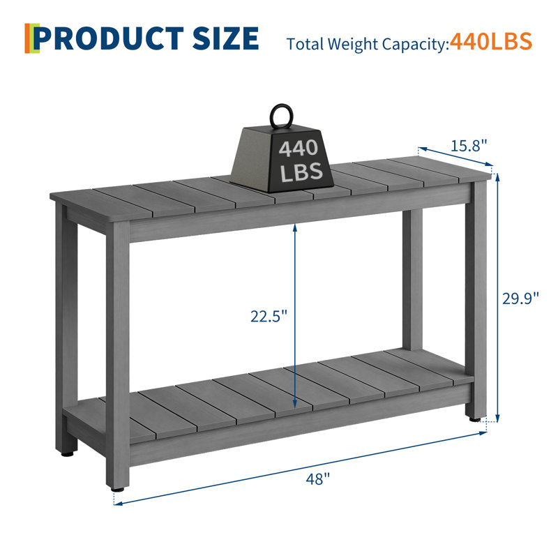 Rectangular Outdoor Side Table , 121.9cm W 40.1cm D, Grey
