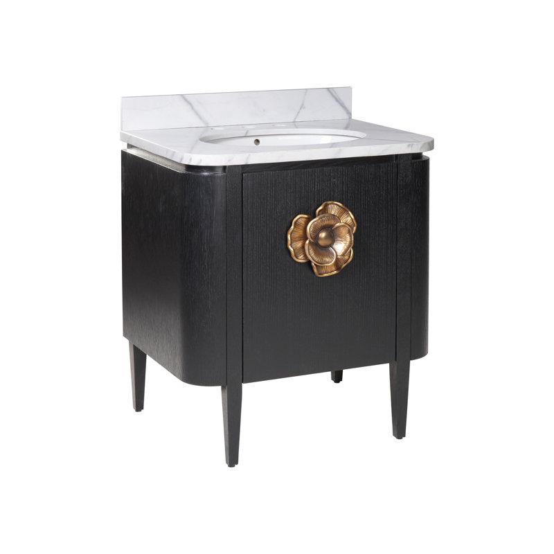 Briallen 30" Freestanding Standard Single Bathroom Vanity with Top, Polished Brass, Caviar Black