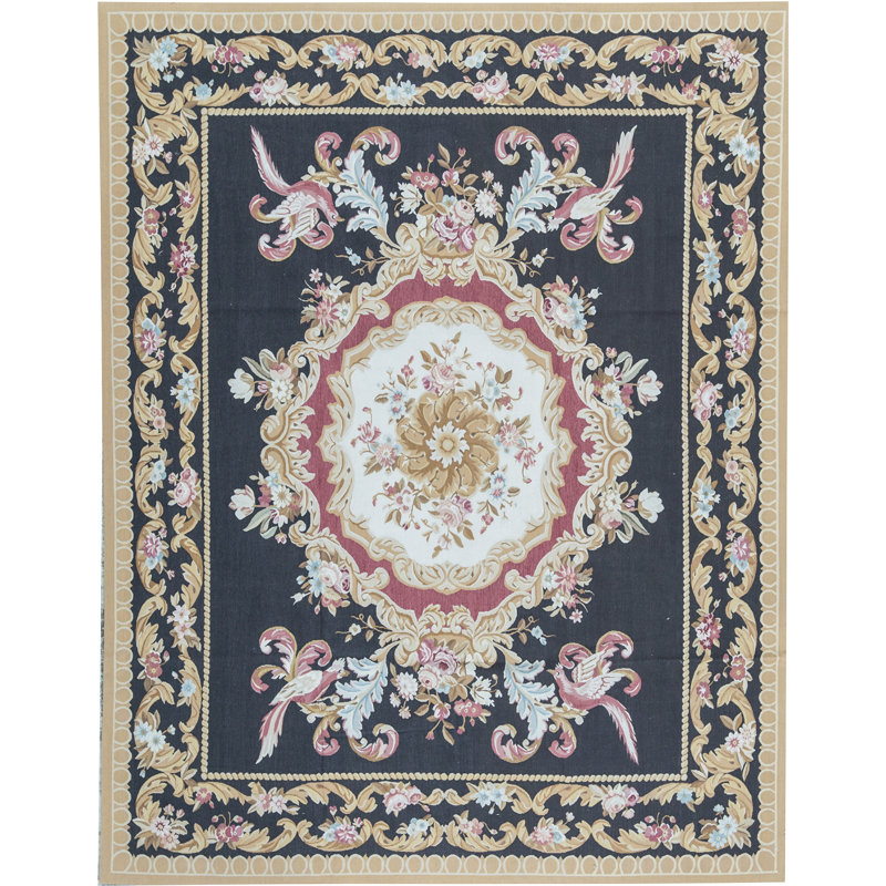 Tapis noir et doré de haute qualité noué à la main