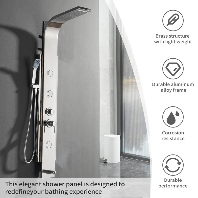 5-way Diverter Shower Tower Panel System with Fixed Shower Head