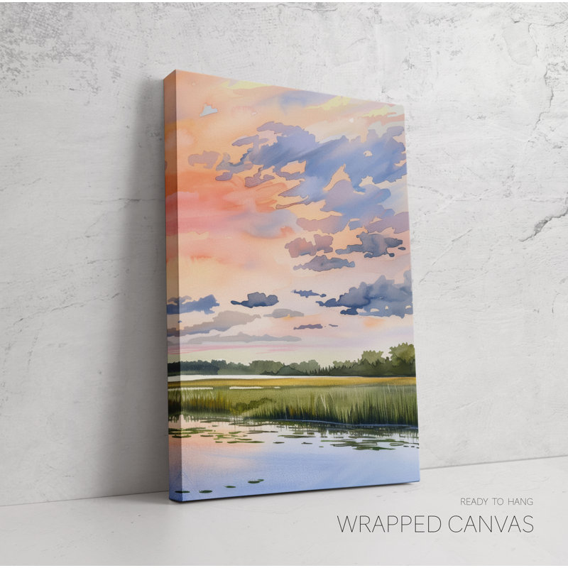 «Pastel Marsh Sunset», ensemble de 3 affiches ou toiles, reproduction d'art aquarelle côtière, Affiche sans cadre